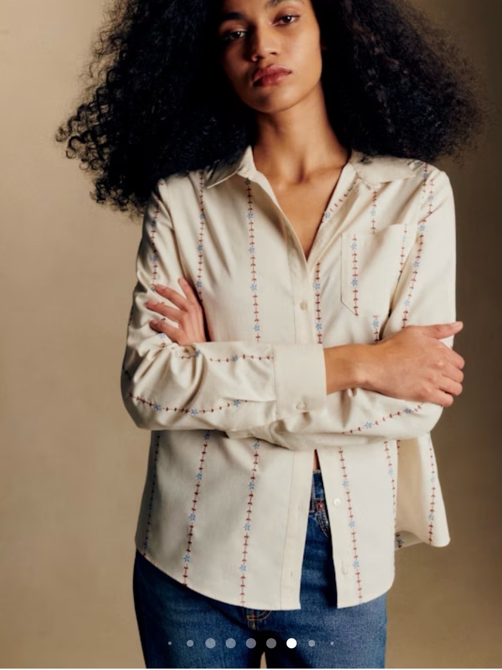 Sezane Tomboy shirt Embroidered long-sleeved shirt 36